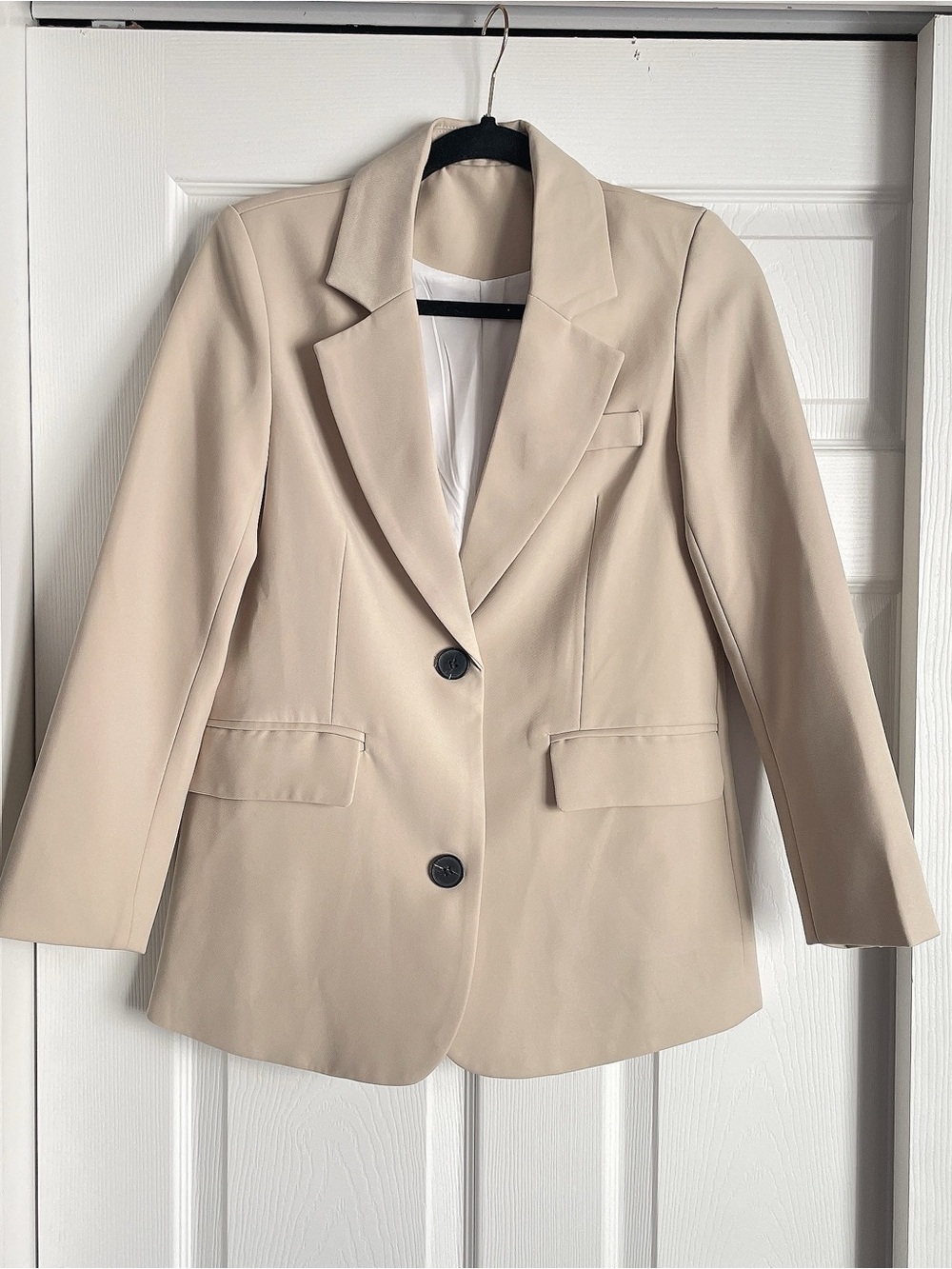 J.ing beige blazer with black buttons